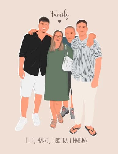 Obiteljska ilustracija s imenima ispod