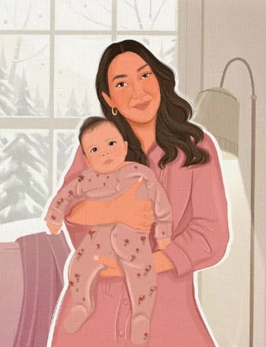 Ilustracija majke s bebom uz prozor